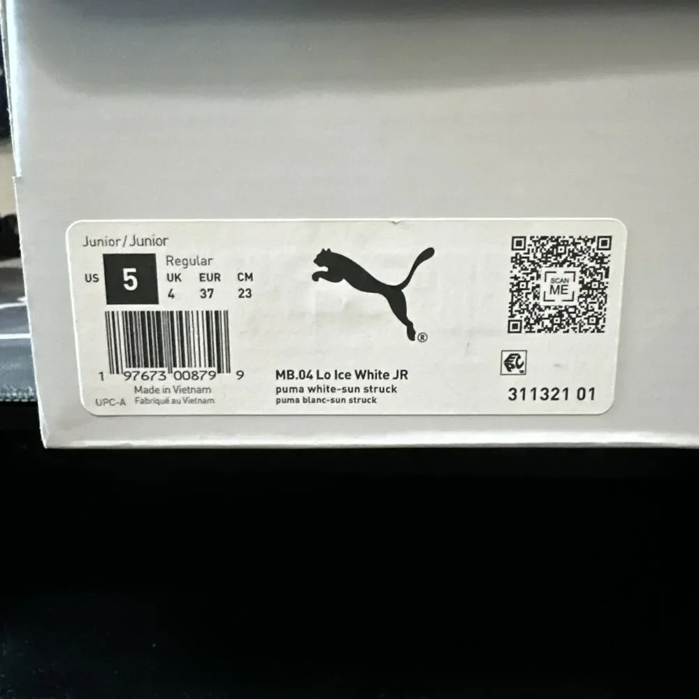 New Kids Size 5 Puma MB.04 Ice White Lamelo Ball Melo 311321-01